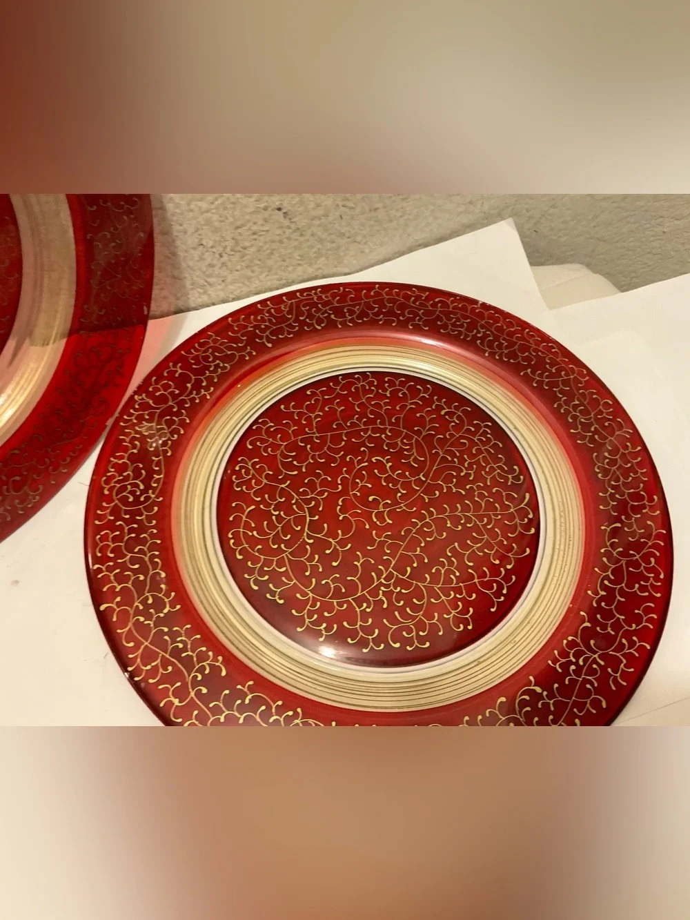 2 Pier 1 Red and Gold Decorative Charger Plate